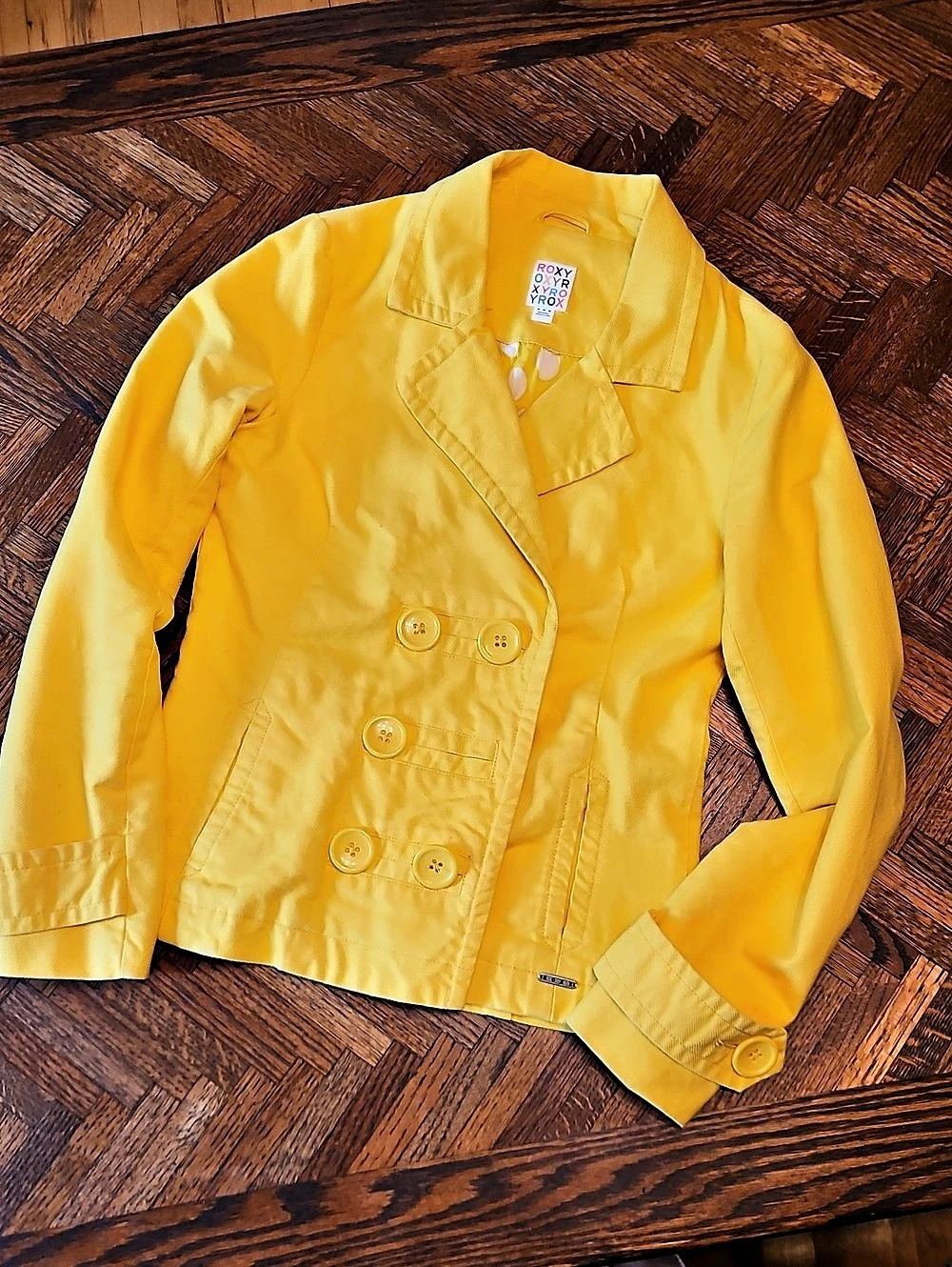 Roxy Estilo Yellow Polka Dot Lined Jacket Size Medium